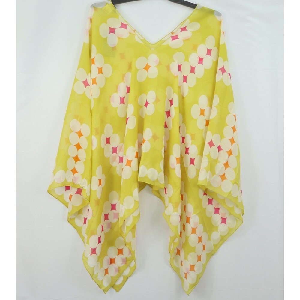 BCBGMAXAZRIA Tunic Blouse Womens OS Sheer Layered Kaftan Poncho Flowy 100% Silk
